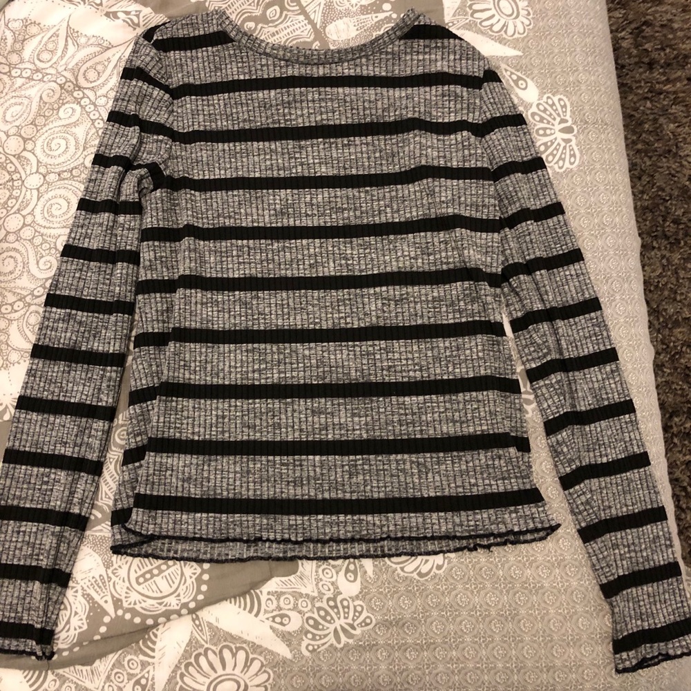 Women’s Grey Ribbed Striped Long Sleeve